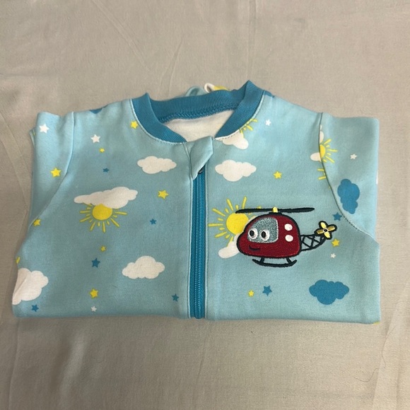 Tuffy Blue Baby Onesie with Helicopter and Cloud Design - Picture 1 of 3